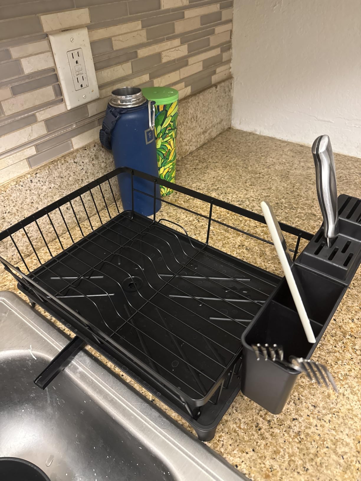 Kmiectse Dish Drying Rack for Small Kitchen Counter with Utensil Holder | Space Saving, Rust Resistant, Quick Drainage Dish Rack, Compact Dish Drainer Organizer for Home Kitchen, Black customer photo 2