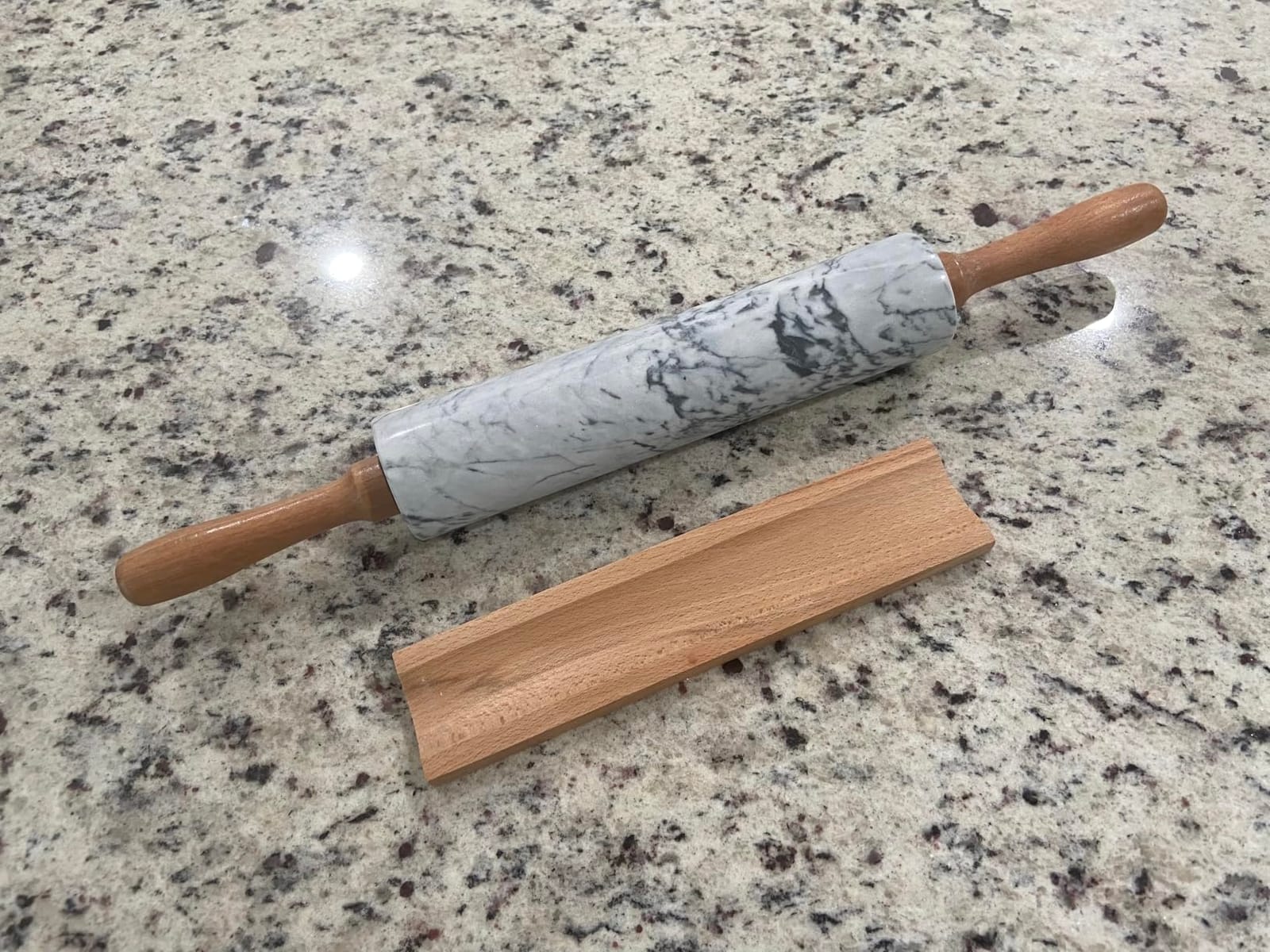 16.7 Inches Marble Rolling Pin for Baking with Wooden Handles & Wooden Cradle - Rolling Pin for making Pizza Dough & Tortillas, Dough Roller for Pasta, Cookie, Pie Crust and More! customer photo 1