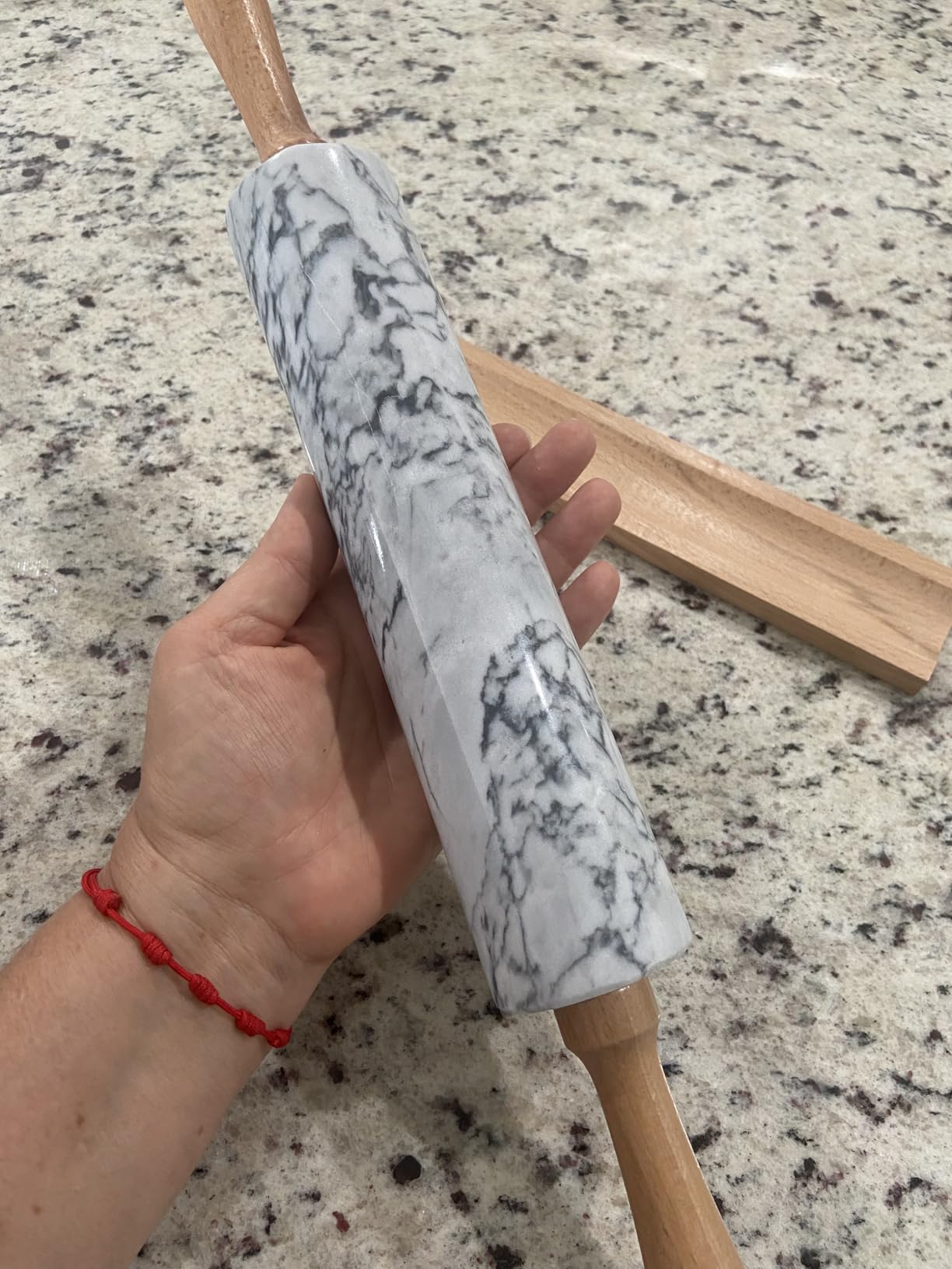 16.7 Inches Marble Rolling Pin for Baking with Wooden Handles & Wooden Cradle - Rolling Pin for making Pizza Dough & Tortillas, Dough Roller for Pasta, Cookie, Pie Crust and More! customer photo 2