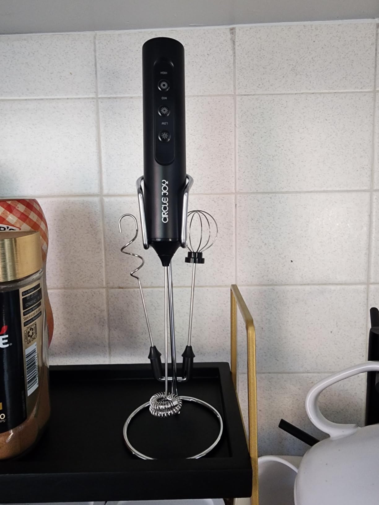 CIRCLE JOY Rechargeable Handheld Milk Frother Wand with Stand, 3 Variable Speeds, 3 Whisks and Storage Box, Electric Drink Mixer for Latte, Cappuccino, Hot Chocolate, Eggs and Protein Powder, Black customer photo 2
