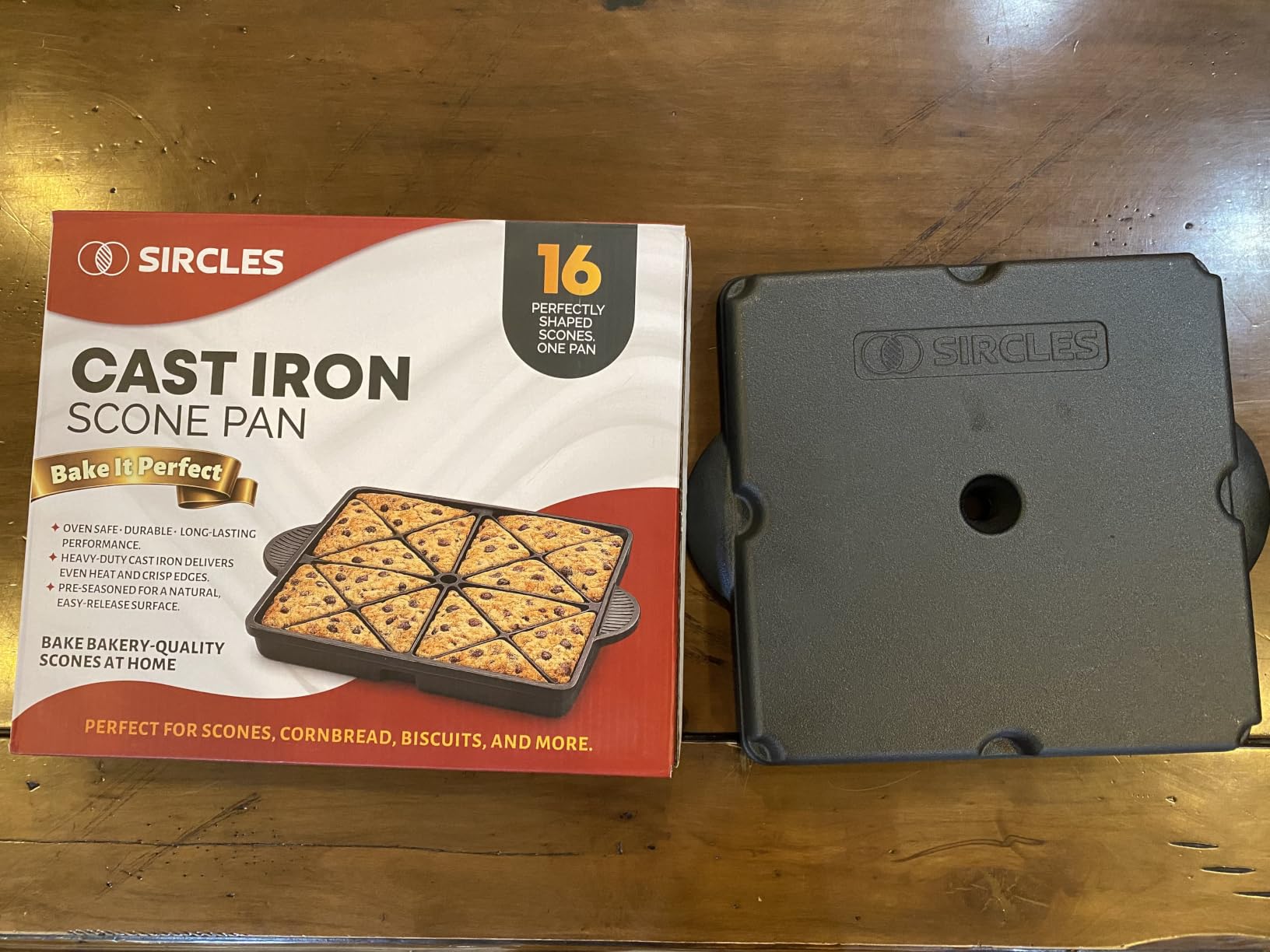 SIRCLES Cast Iron Scone Pan, Pre-Seasoned Wedge Biscuit Pan, Non Toxic Bakeware, Heavy Duty 16-Wedge Skillet for Scones, Cornbread, Brownies, Durable Even Heat Baking Pan for Oven & Camping customer photo 2